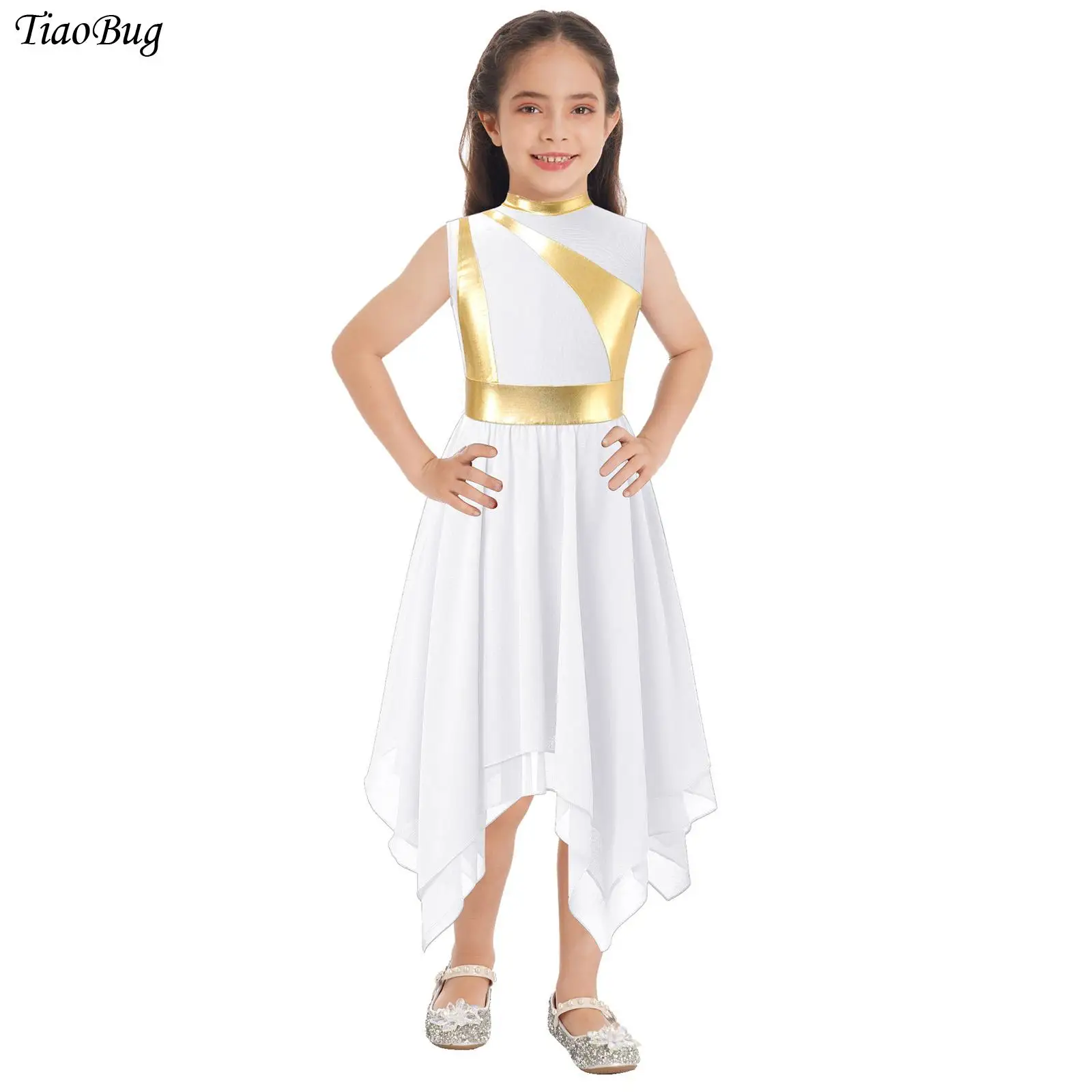 

Girls Lyrical Liturgical Dance Costume Worship Praise Dress Metallic Church Choir Costume Child Ballet Ballroom Dancing Tunic