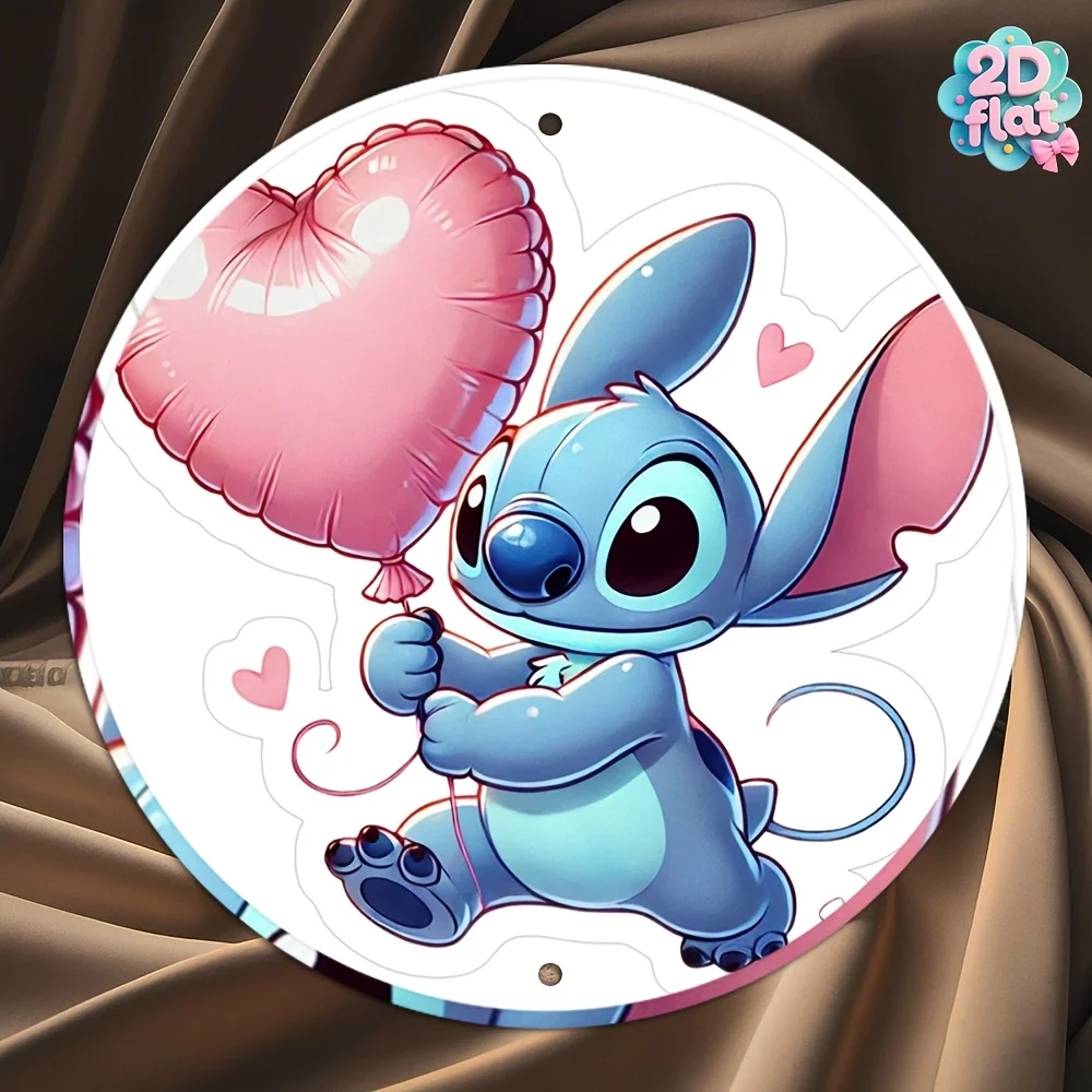 قطعة واحدة من لافتة فنية جدارية مستديرة من الألومنيوم - ديكور كرتوني نابض بالحياة مع تصميم بالون وقلوب، ديكور منزلي وحفلات معدني متين f