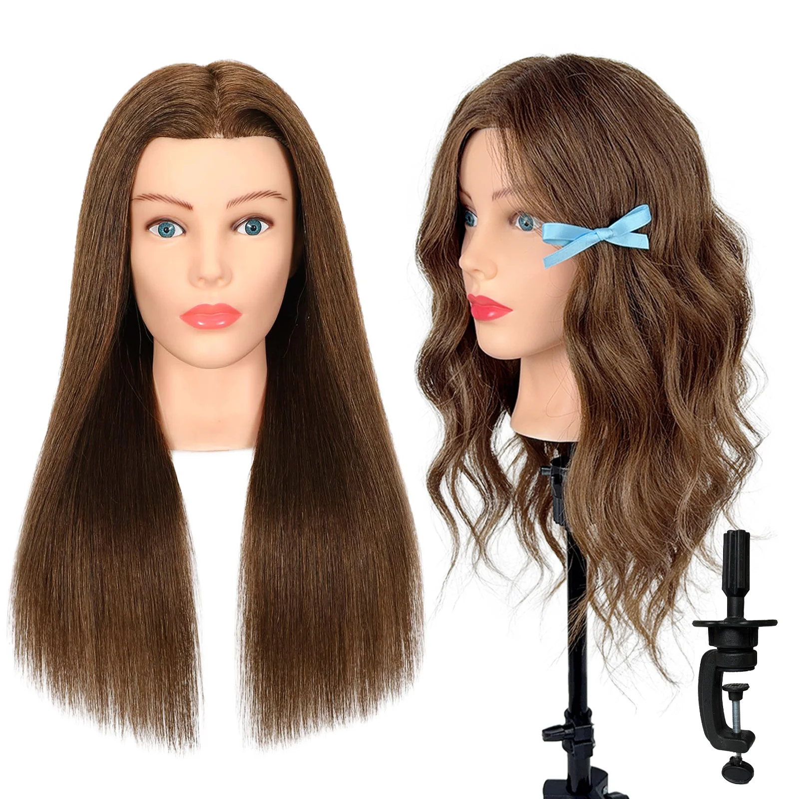 Mannequin Head with 100% Real Human Hair Cosmetology Mannequin Head to Practice Hairstyles Doll Head Training Head f