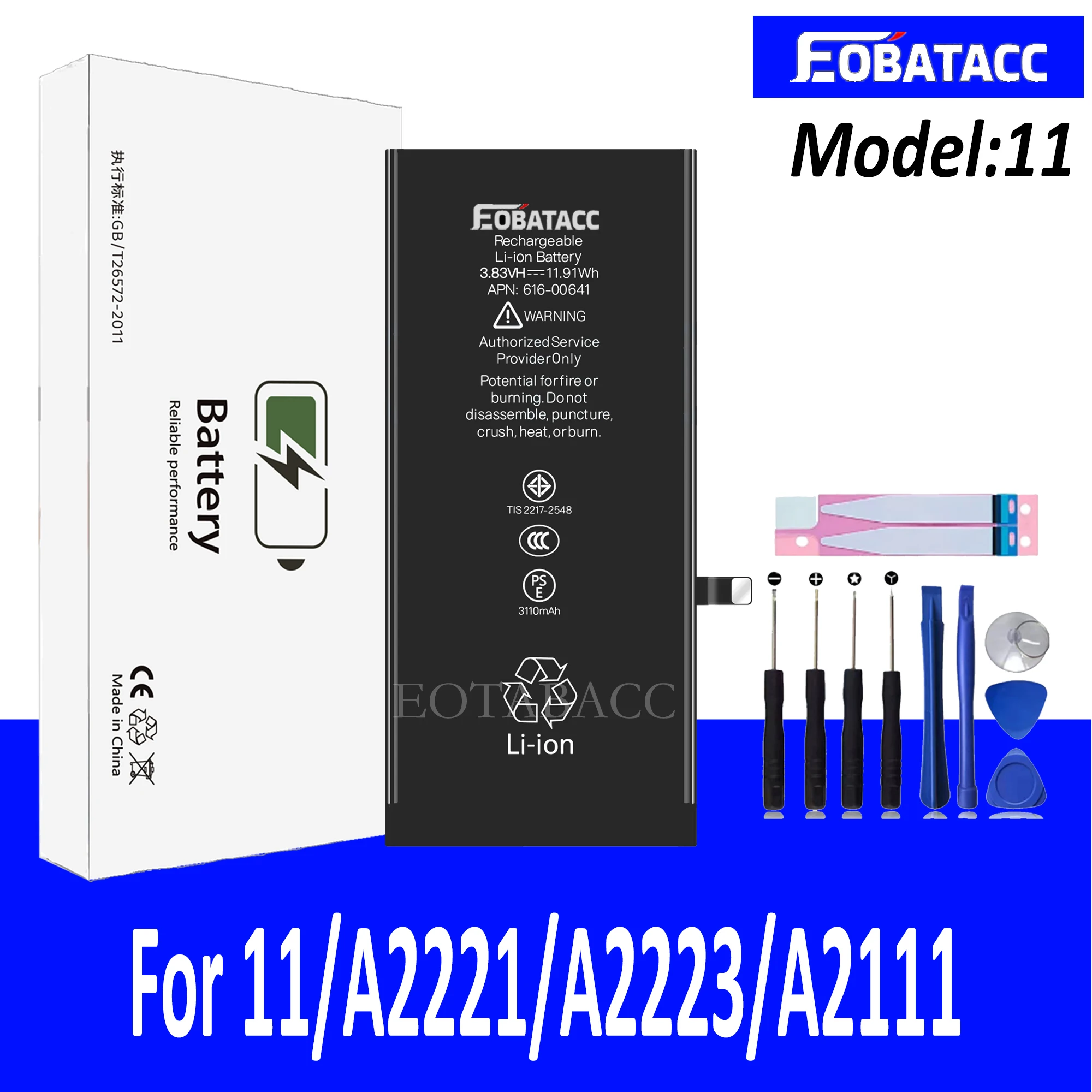 EOTABACC High Quality 100% Original Battery For iPhone 11 A2221/A2111/A2223 Phone Battery+Tools