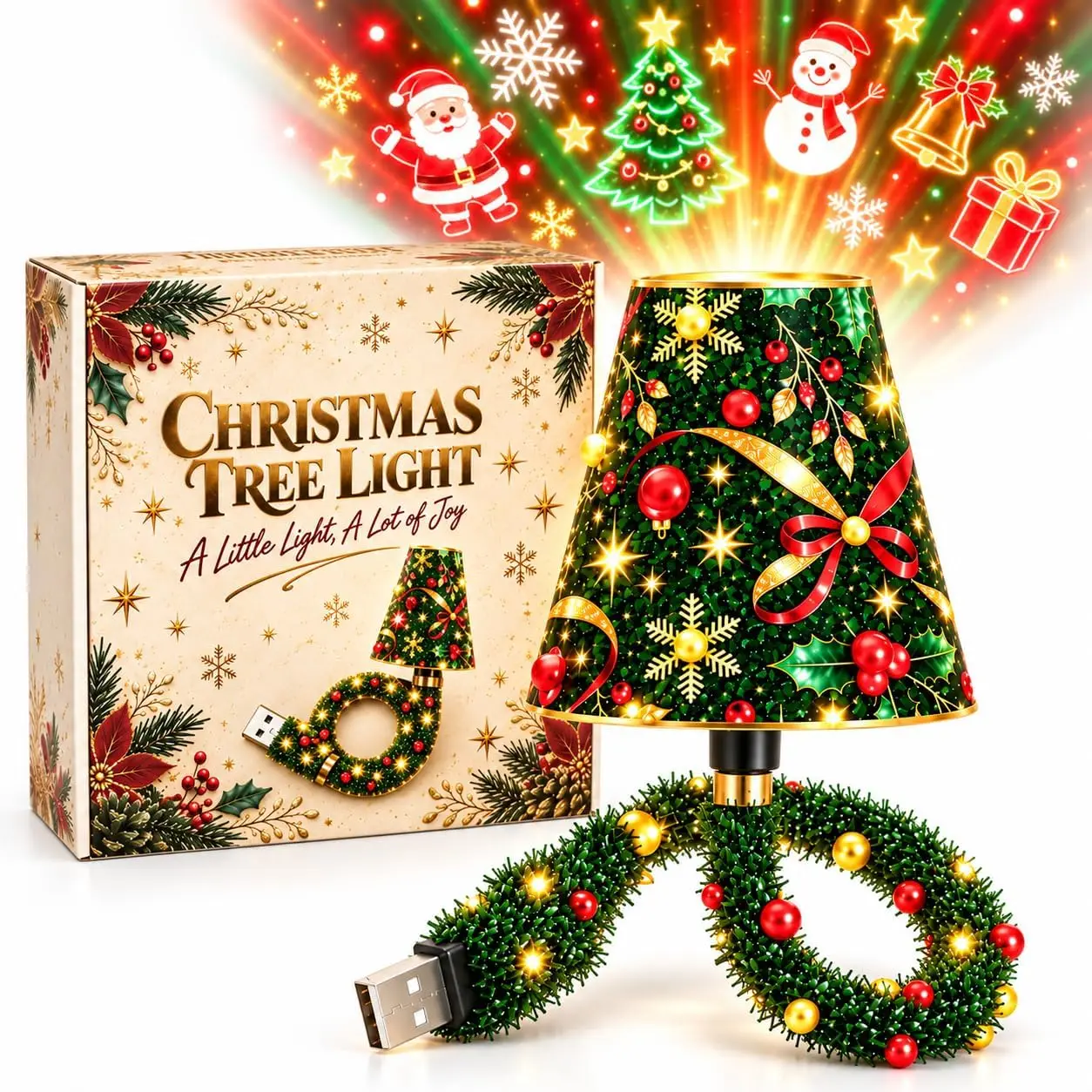 USB Christmas Tree Projector Light Flexible Christmas Pattern ...