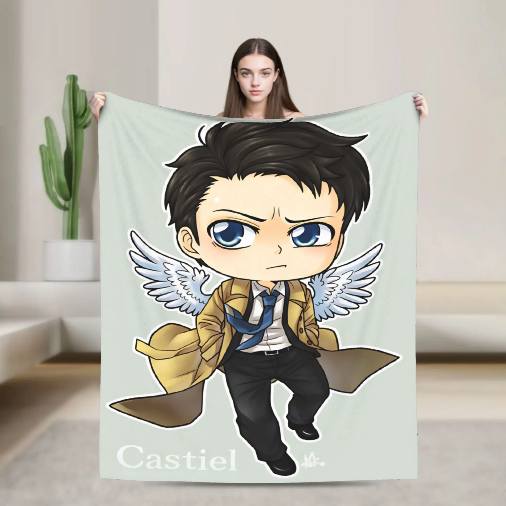 castiel supernatural Soft Blanket  Airplane Travel Plush Throw Blanket Street Trend Couch Chair Flannel Bedspread Sofa Bed Cover