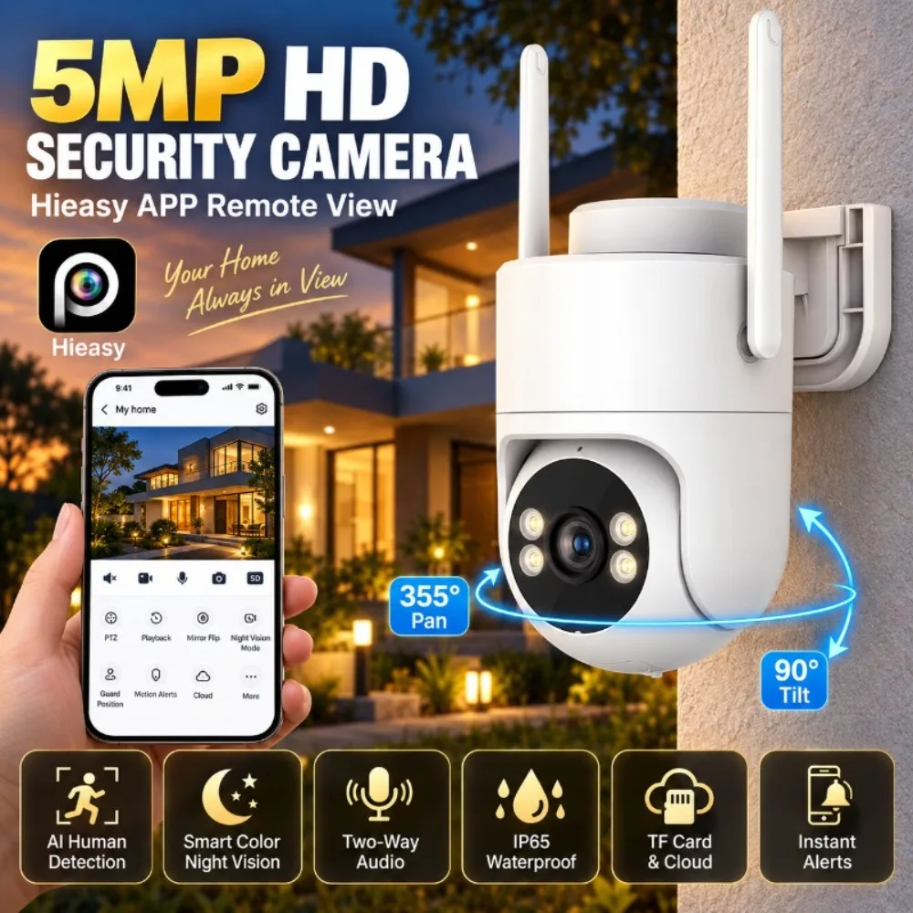 5MP Wifi Camera Outdoor PTZ Full Color Night Vision Human Detection Auto Tracking Waterproof Security Surveillance Cameras CCTV