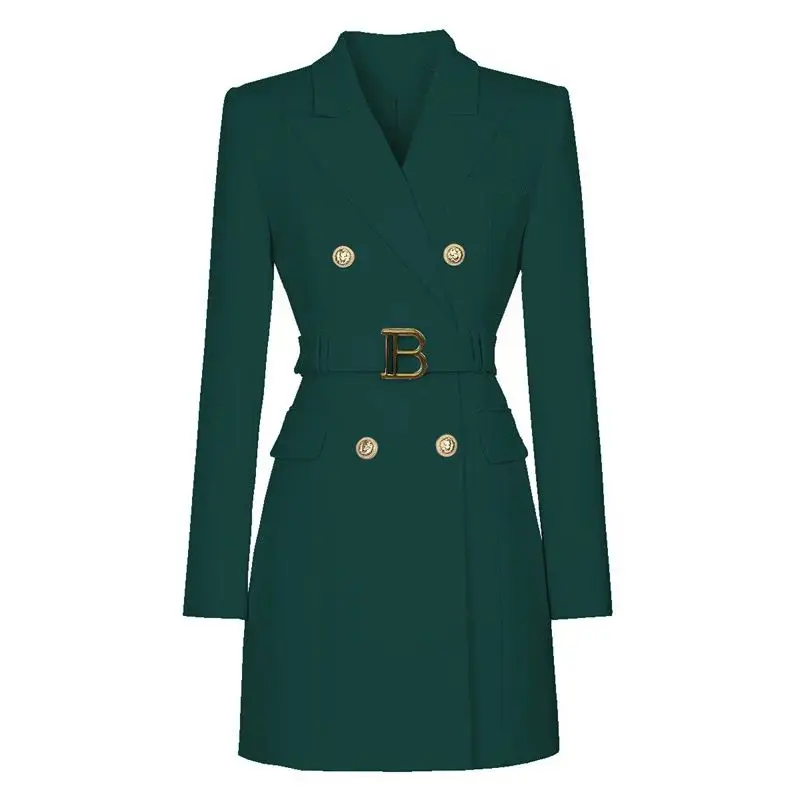 2025 New Spring Women Design Sense Long Sleeve Belted  Suit Dress Office Lady Elegant Long Coat High-end Temperament Short Dress