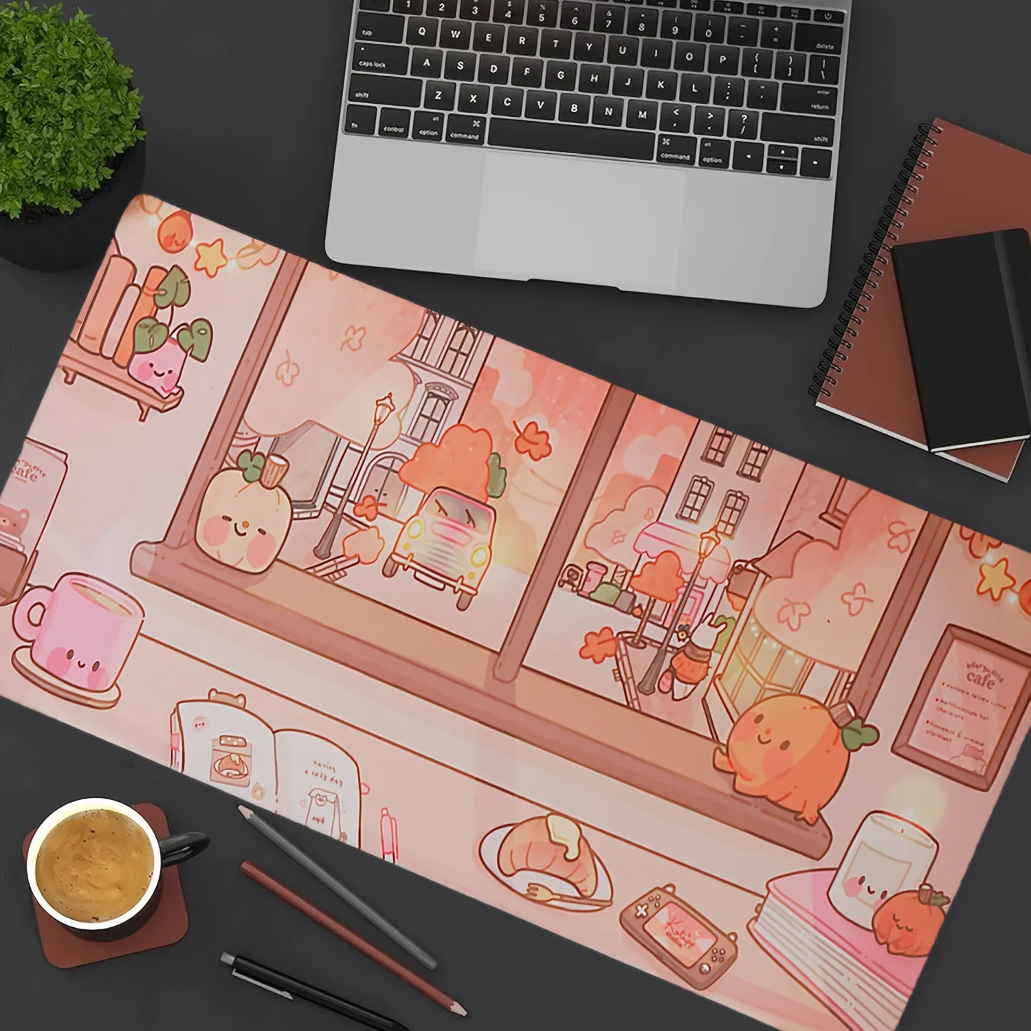 1pc Pumpkin Café Scene Mouse Pad – Cute Workspace Decor with Ultra-Smooth Surface, Stitched Edges, Non-Slip Waterproof Rubber Ba