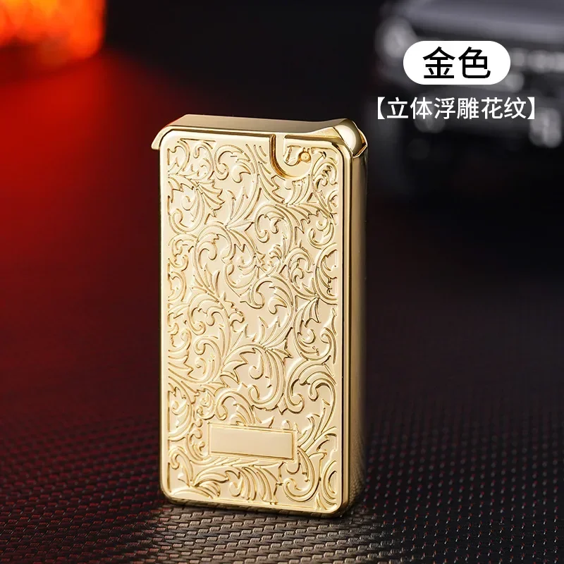 Mechanical one-button ejection ignition butane gas lighter electroplated three-dimensional relief open flame fashion