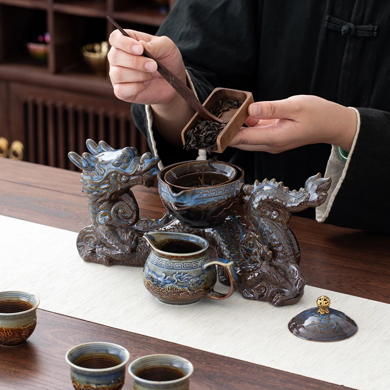 

1 set, creative lazy tea set, semi-automatic dragon teapot, magnetic rotating water-conducting tea set, Chinese Kung Fu tea set