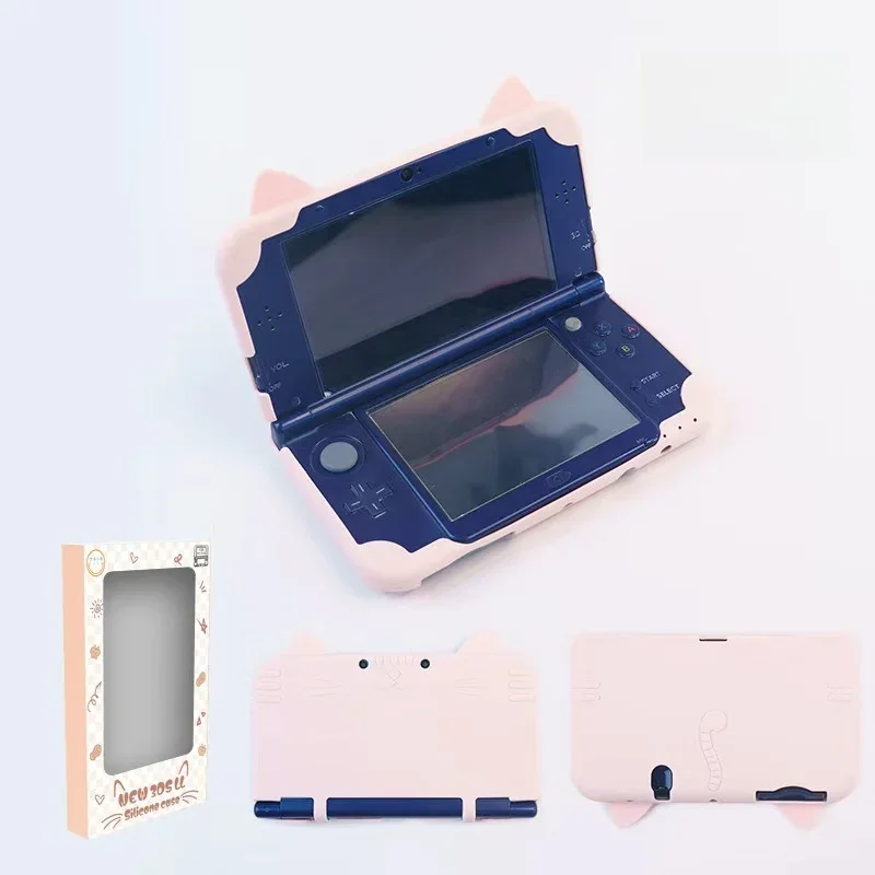 3D-siliconen hoesje met kattenoren voor de nieuwe Nintendo 3DS LL/XL, volledig beschermend, zachte hoes met extra dikke hoeken, krasbestendig en schokabsorberend.