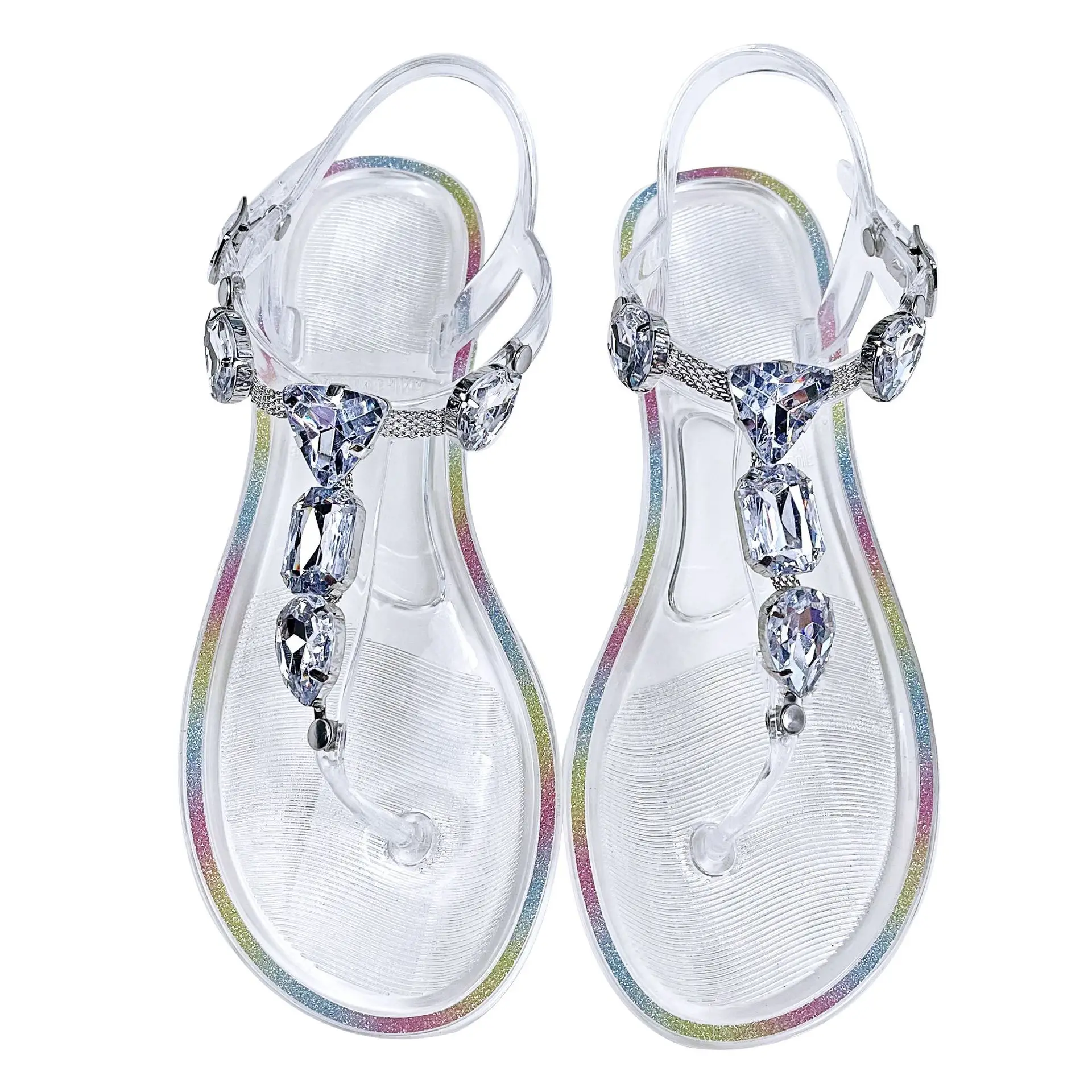 Summer Flat Women Sandals Rhinestone Fashion Crystal Female Beach Flip Flops Breathbale Big Size Outdoor Footwear Woman Shoes
