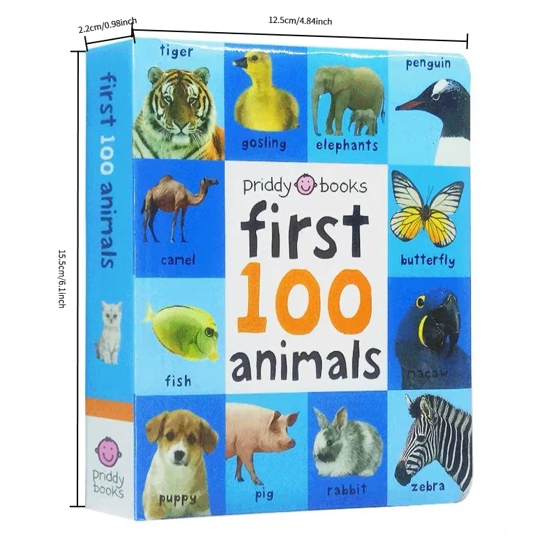 First 100 Animals Board Book, Visual Development , Vocabulary Building, Preschool Literacy Learning, Bedtime Reading Book