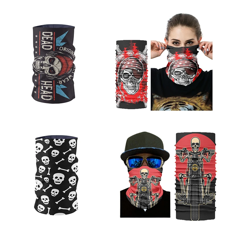 Fashion skull print pattern women's ring scarf seamless tubular men's and women's outdoor cycling face hijab scarf headdress