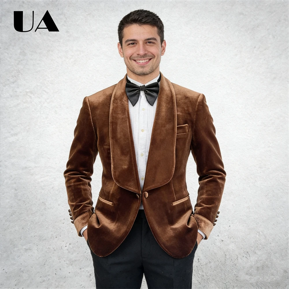 남성용 원버튼 캐주얼 스마트 벨벳 수트 재킷, 와이드 숄 칼라, 다양한 색상, 디너 파티 수트 의상, 맞춤 사이즈