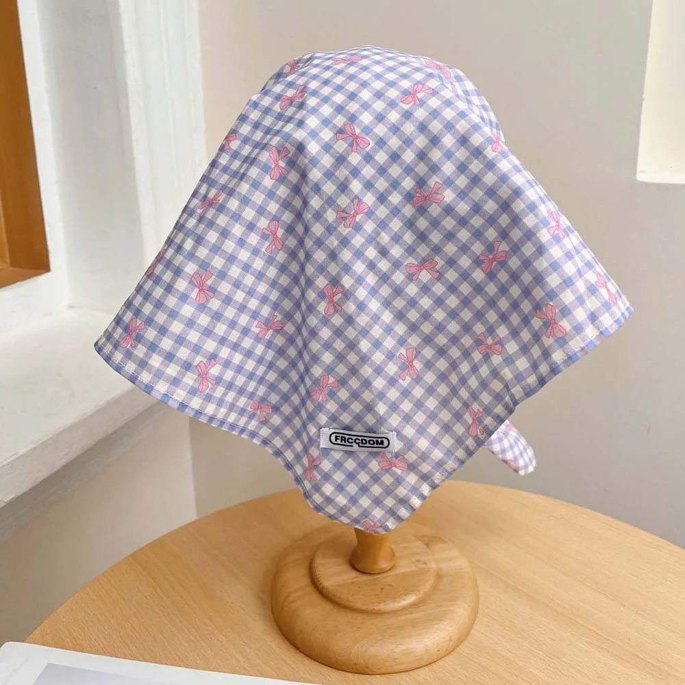 

Cycling Rural Style Headscarf Baseball Hat Bow Plaid Scarf Peaked Cap Soft Cotton Triangle Headscarf Hat Travel
