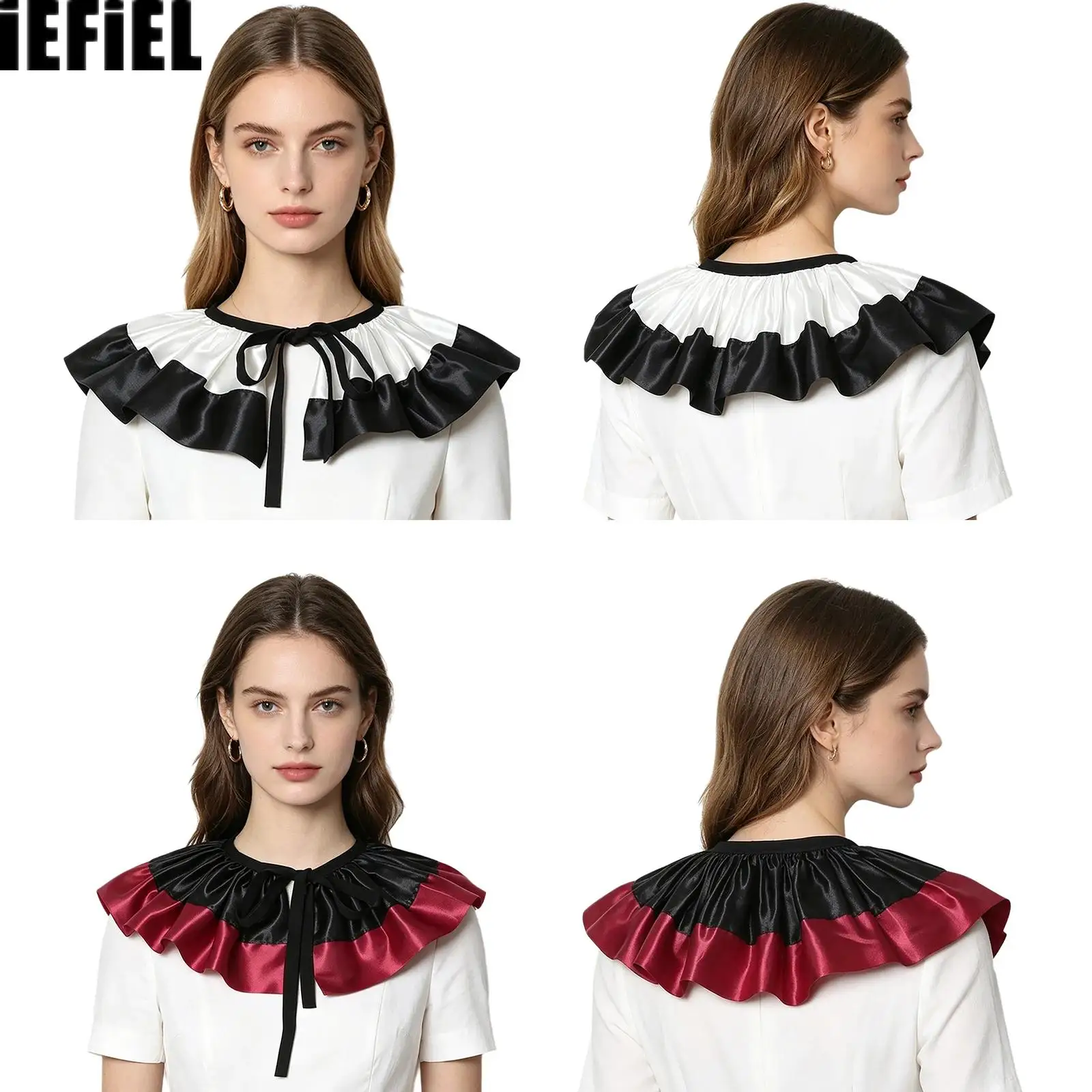

Women Clown Neck Scarf with Adjustable Strap Ruffled Faux Collar for Halloween Party Carnival Cosplay