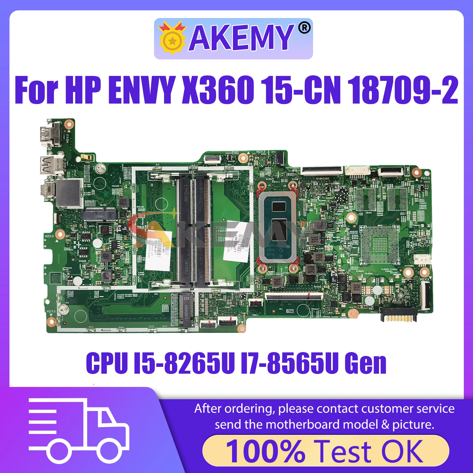 

AKEMY 18709-2 Laptop Motherboard For HP ENVY X360 15-CN 15T-CN L31509-601 Mainboard with CPU I5-8265U I7-8565U Gen DDR4