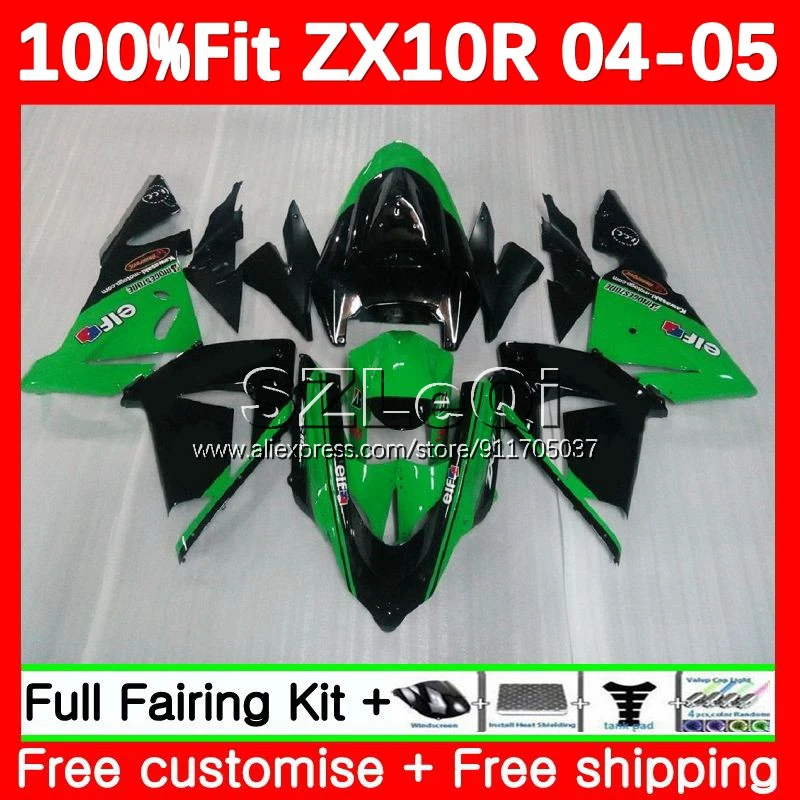 Body + Decal For KAWASAKI NINJA Factory Green ZX 1000 CC 10 R ZX1000 10R 108No.9 ZX10R 04 05 ZX-10R 2004 2005 Injection Fairing