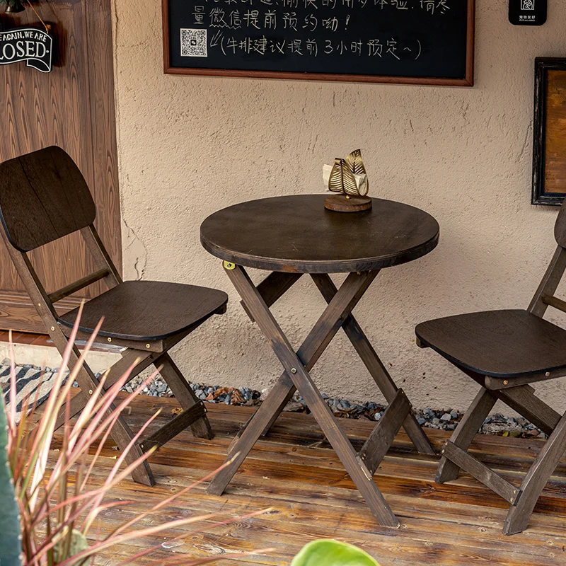 

Balcony folding coffee tables and chairs solid wood multi-layer board square table balcony household outdoor furniture set