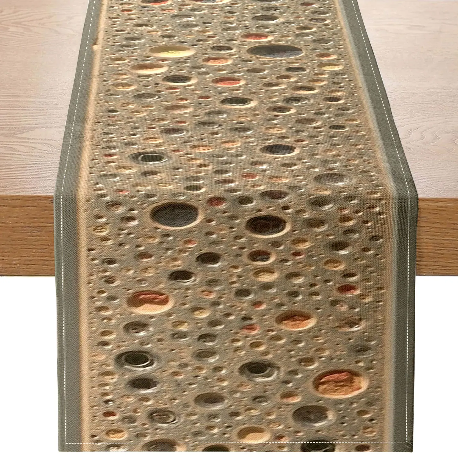 1 pieza de camino de mesa hueco artístico con fondo gris claro y agujeros redondos con incrustaciones de colores, adecuado para exposiciones de arte, estudios creativos, decoración moderna para el hogar, muebles de cafetería, muebles suaves personalizados, salones de arte, regalos únicos y configuración de eventos de diseño