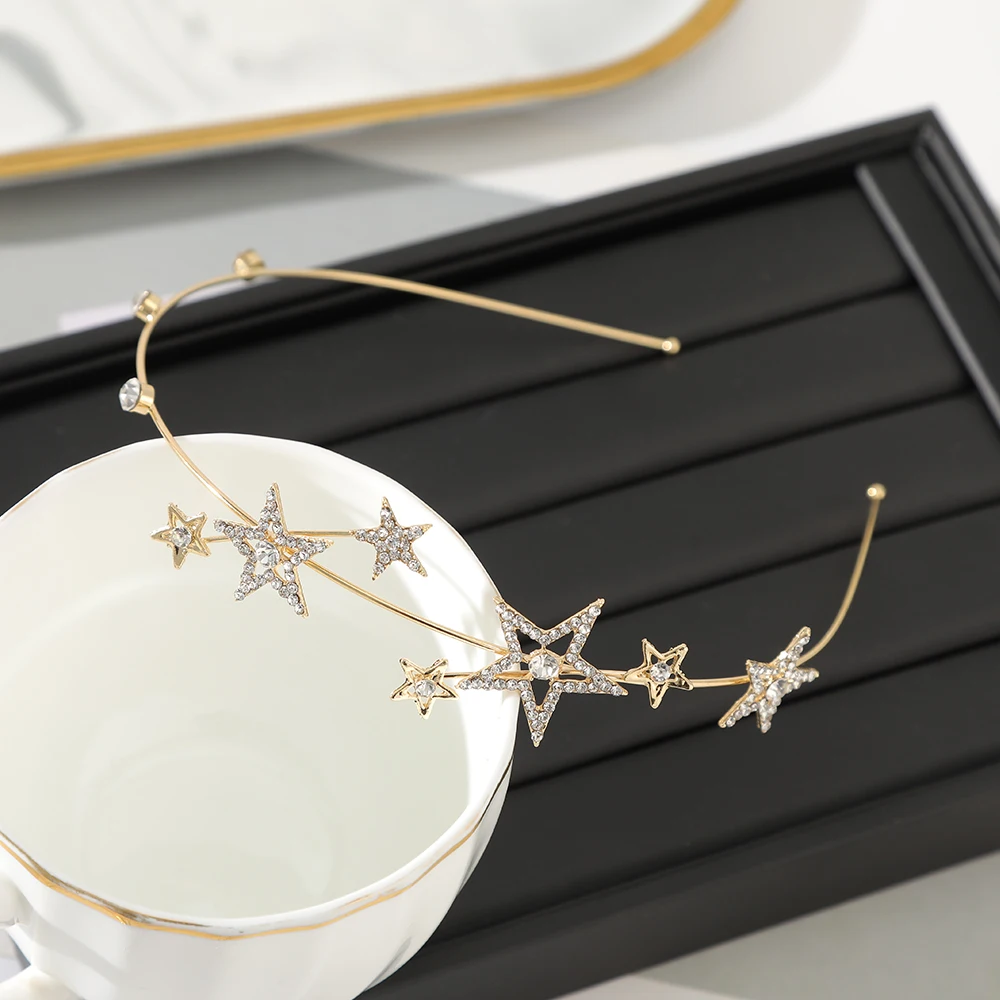 Kobiety proste opaski Bezel Pearl Wave Star Oranments Hairbands dla dziewczynek słodki wzór akcesoria do nakrycia głowy opaski do włosów Jewlry