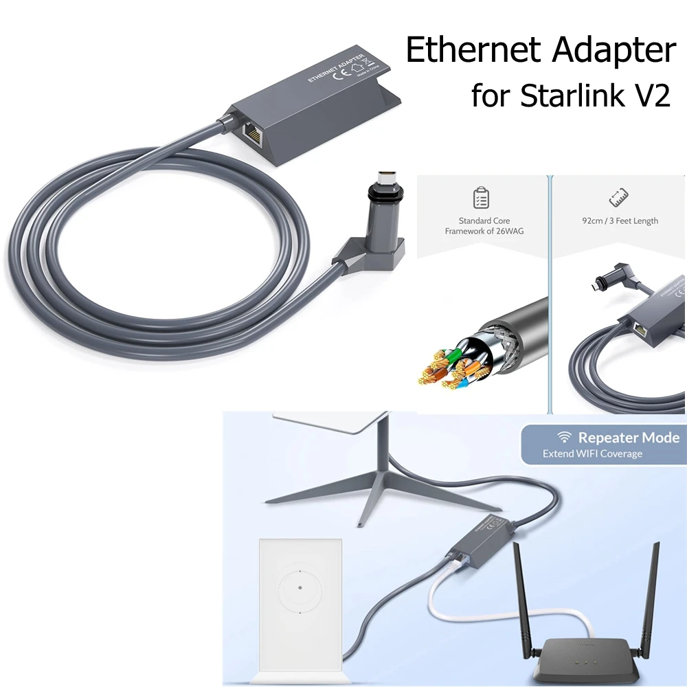 For Starlink Ethernet Adapter for Rectangle Dish Antenna Satellite USB Internet V2 Powerline Kit for Wired External Network GEN2