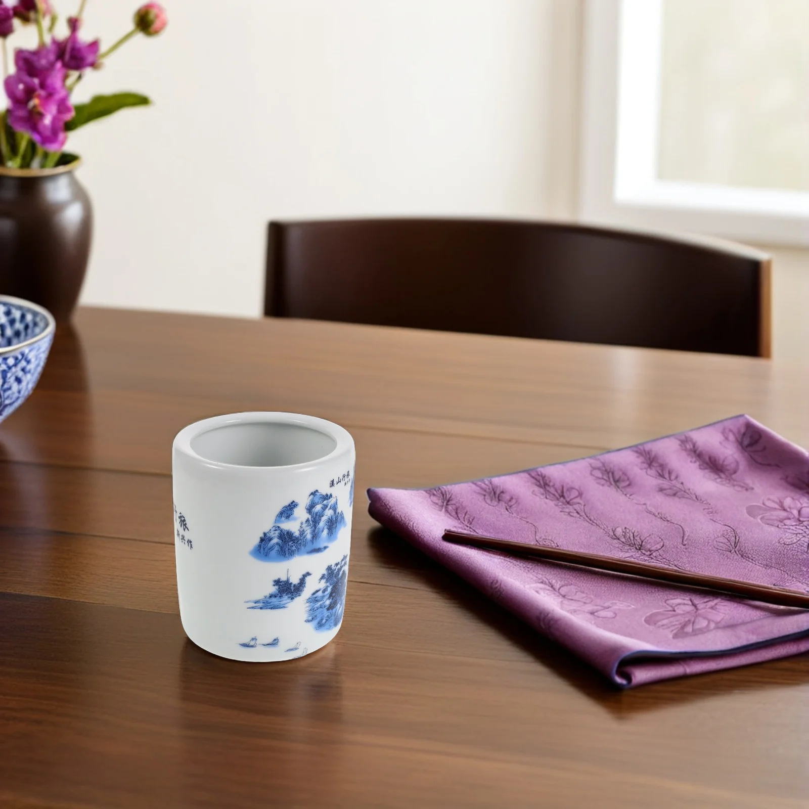 

Blue White Chinoiserie Vase Ceramic Utensil Holder for Kitchen Counter Cooking Tool Organizer Chopstick Spoon Storage Porcelain