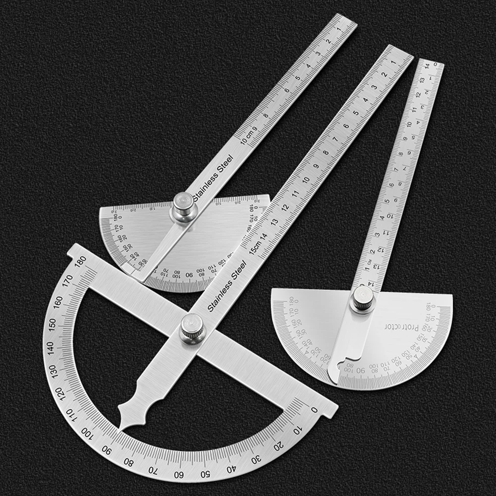 งานไม้ 180 องศาเครื่องวัดมุมโลหะ Finder Goniometer ไม้บรรทัดมุมเครื่องมือสแตนเลสโรตารี่วัดไม้บรรทัด