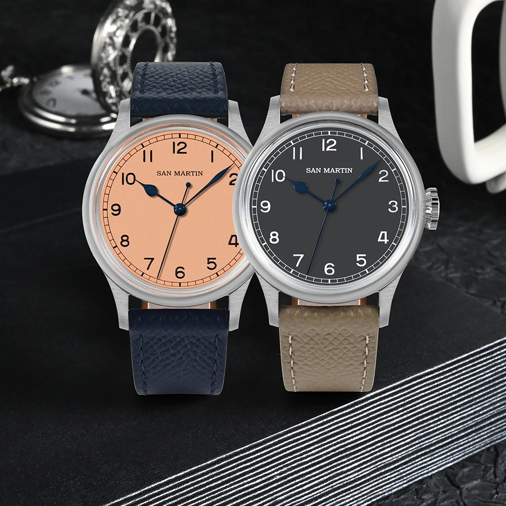 Imagem -02 - San Martin Novo Relógio Piloto 38.5 mm Nh35 Simples Estilo Militar Relógios Mecânicos Automáticos dos Homens com Sardas Dial 10 Barra