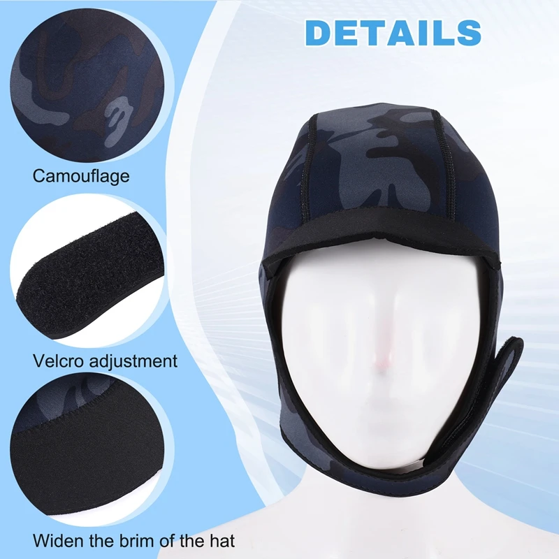Picture 3: 2MM Neoprene Surf Beanie Swim Cap With Chin Strap Adjustable Quick-Drying Diving Cap For Swimming Surfing