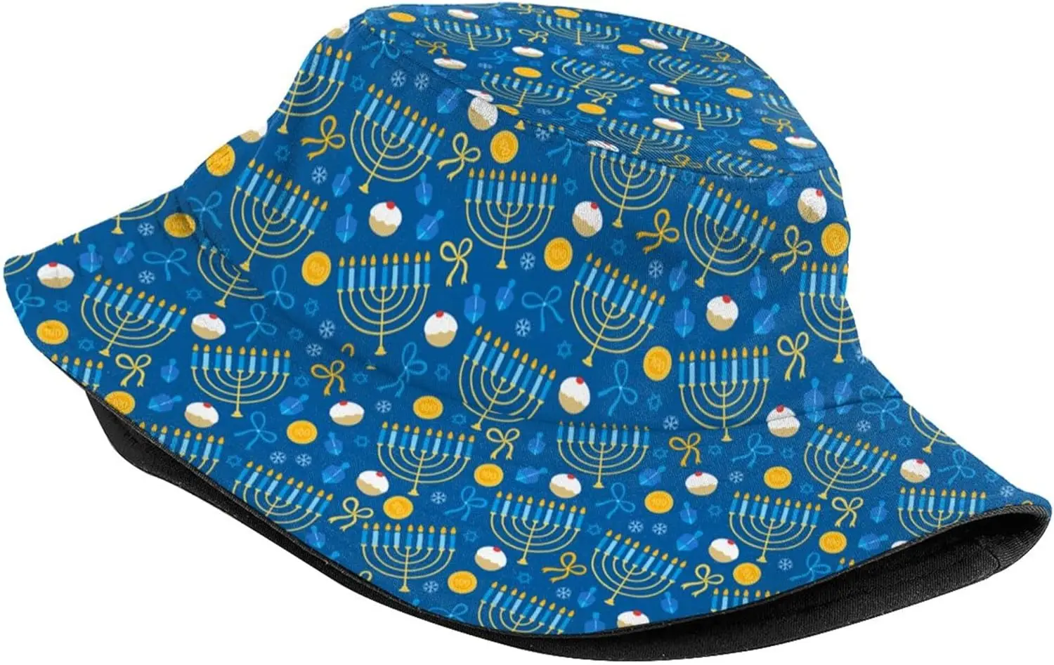 Hanukkah with Menorah Design Bucket Hats Jewish Chanukah Fisherman Hat Sun Protection Travel Beach Caps for Women Men