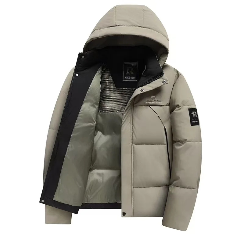 2025 Autumn/Winter New Men's Hooded Cotton Coat with Thick Velvet for Warmth, Middle aged Dad's Cotton Coat