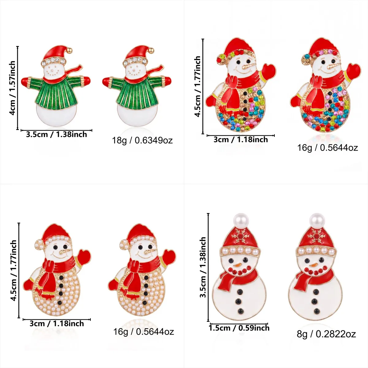 Klassische weiße Emaille-Schneemann-Ohrringe für Damen, roter Schal, Weihnachtsmütze, Schneemann-Tropfenohrringe, Charms, Feiertagsschmuck, Neujahrsgeschenke – Detail 8