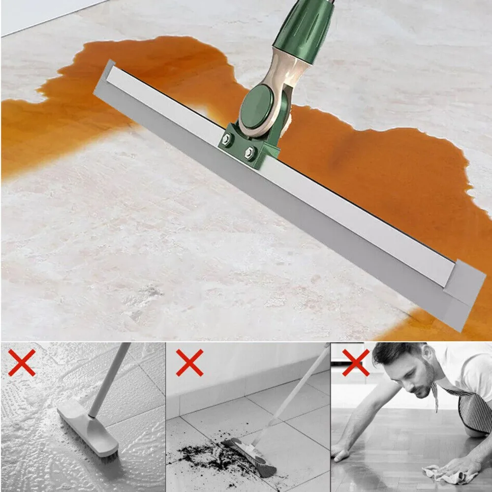 1 set di spatole in silicone a due sezioni per la pulizia dei pavimenti, scopa magica per rimuovere l'acqua con manico lungo, 180 ° Testa Girevole per Doccia, Finestre, Pulizia di Piastrelle e
