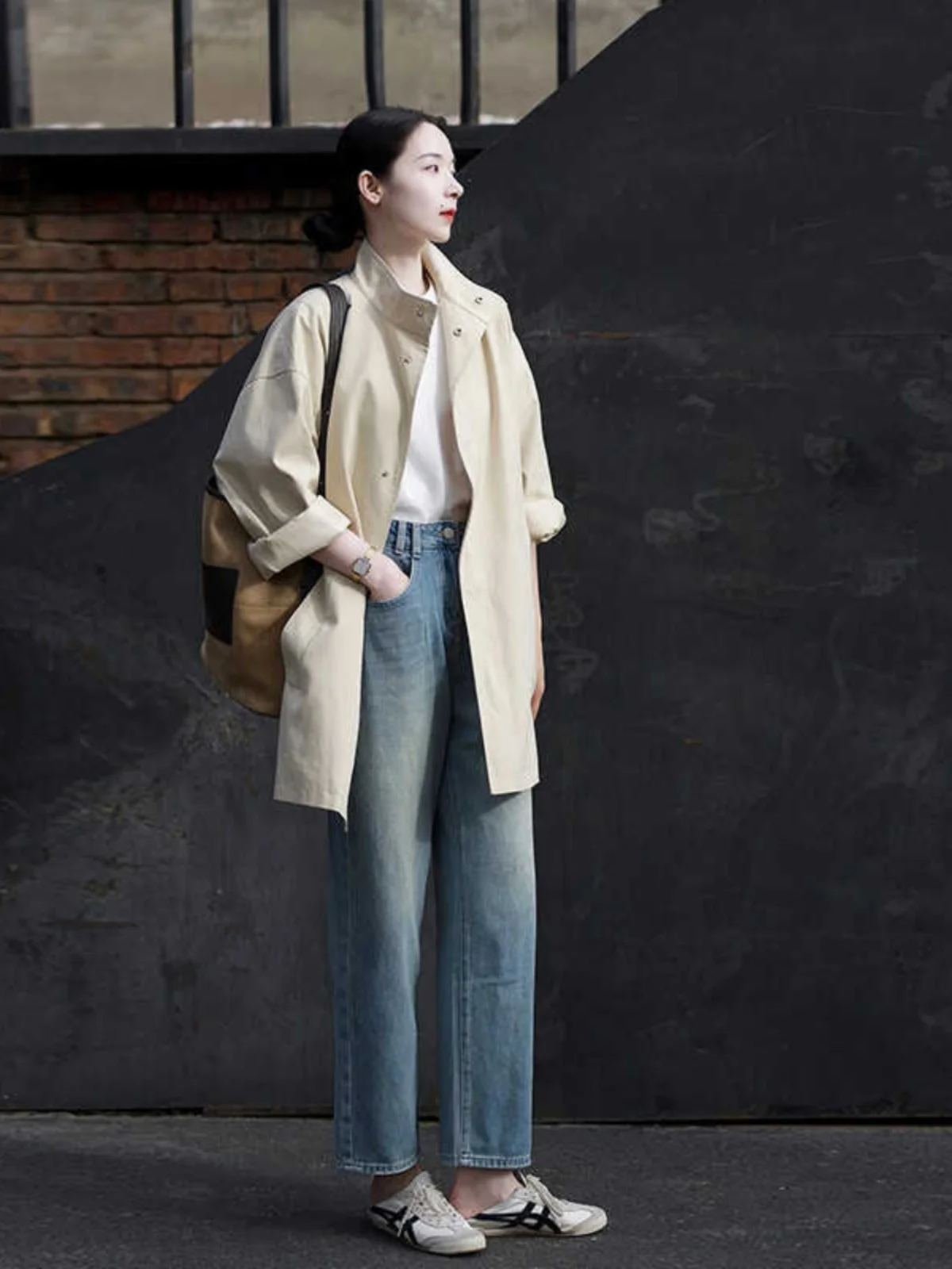 Trench Cappotti Donna Elegante Due Bottoni Petite Staccabile Stagione Polsino Punk Gotico Tinta Unita Zip Tendenza Antivioletti Boho Back