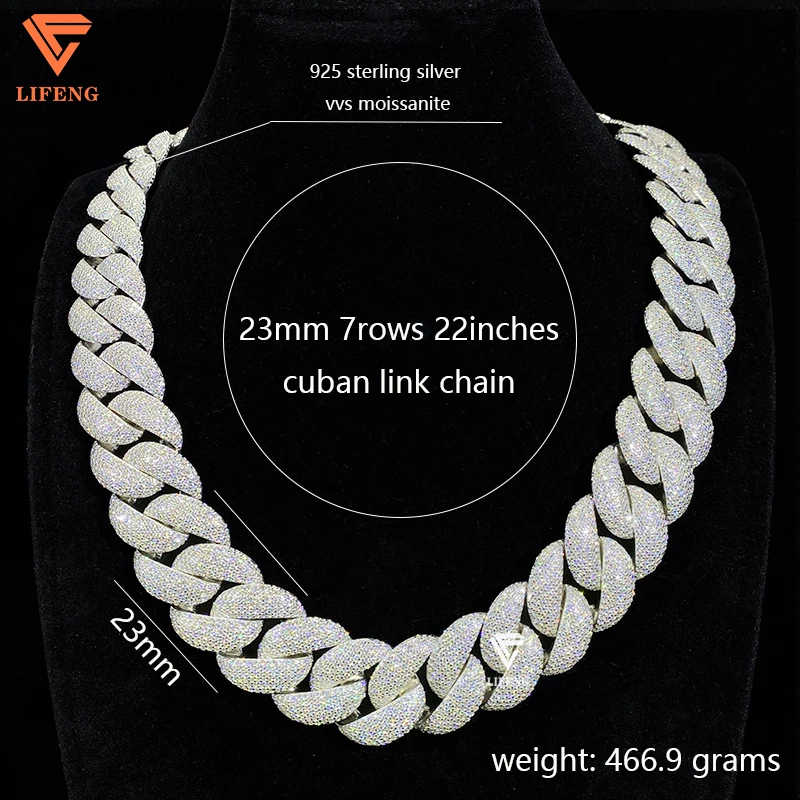 Mossanite Chain 23mm 7Rows Bubble Cuban Link Chain Miami Hiphop Men Mossaanite Cuban Necklace Iced 925 Silver Diamond Link