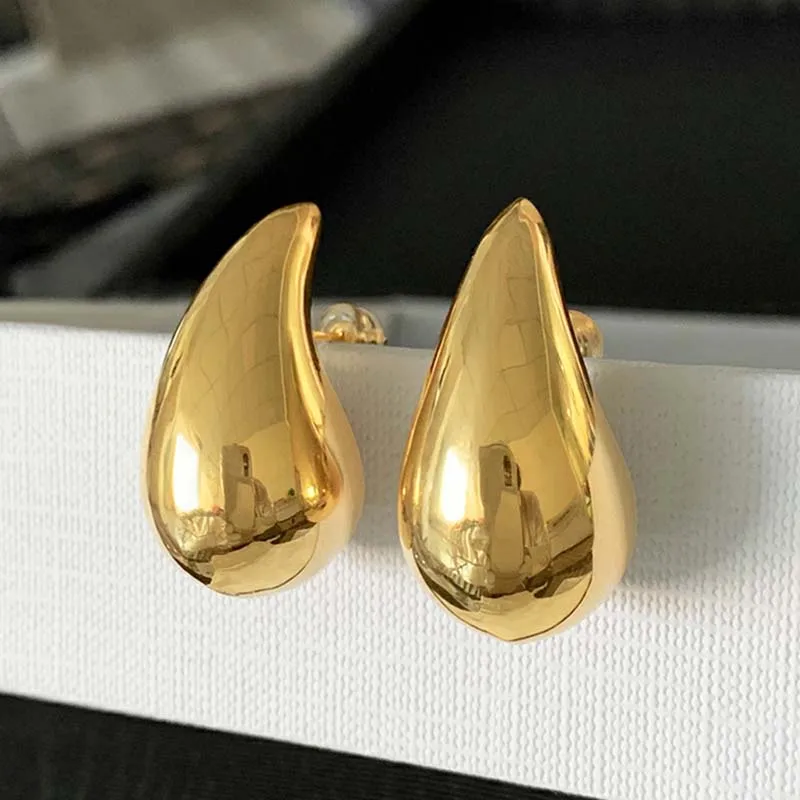 Simple Chunky Water Drop Half Empty Stud Earrings For Woman Punk Metal Gold Color C-Shaped Hook Earrings Jewelry 2025 Trend Gift