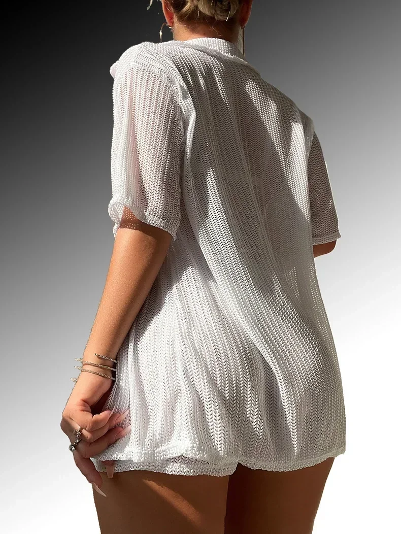 Kurzarm Häkeln Gestrickte Tunika Strand Cover Up Bikini Frauen Bademode Weiblichen Badeanzug Vier-stück Bikini Set Badeanzug Schwimmen