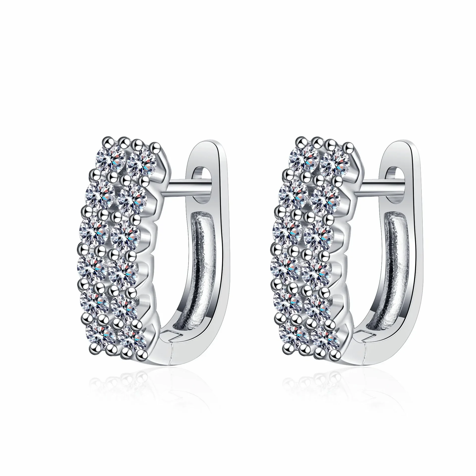 

18K gold moissanite earrings plated with PT950 platinum double row diamond full diamond ear buckle light luxury style 0.72carat