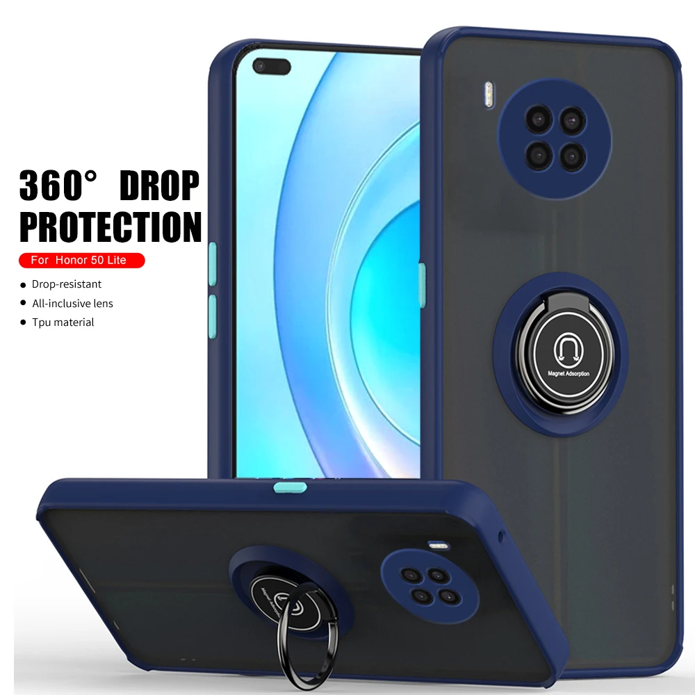 honor50lite case matte hard pc car magnetic ring holder cover for honor 50 lite honor50 50lite soft tpu camera protect coques