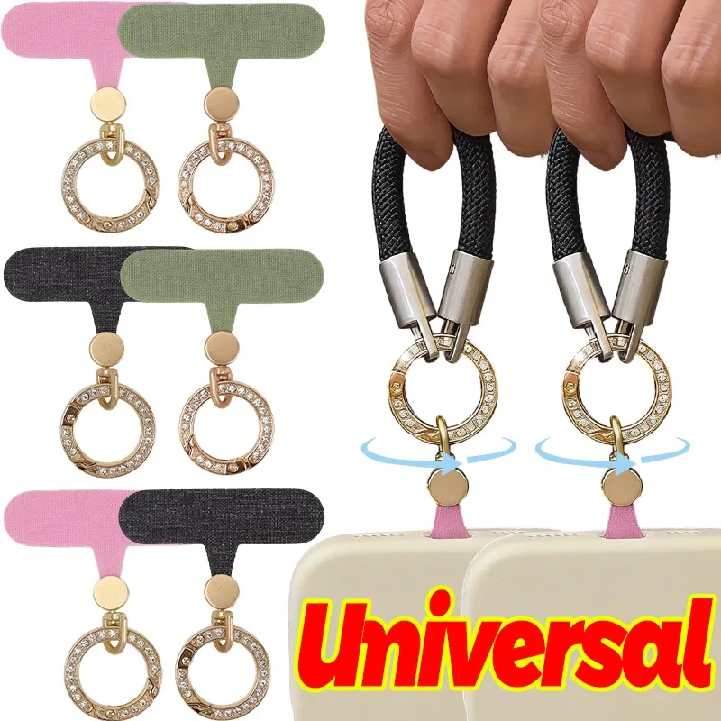 Rhinestone Phone Ring Holder Metal Clip on Lanyard Attachment for IPhone Samsung Universal Cell Phone Strap for Travel Shopping