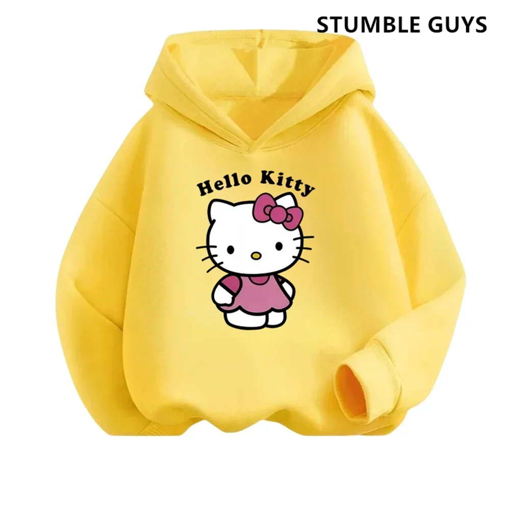 طقم كنزة بغطاء رأس وسراويل طويلة للأطفال من Kawaii Hello Kitty ، بدلة رياضية غير رسمية ، سترة كورمي مضحكة ، ملابس للأولاد ، مجموعتين