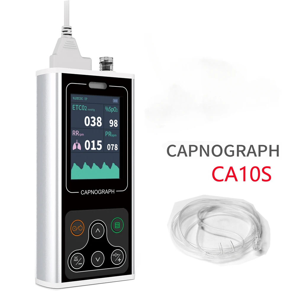 CA10S Portable Human Veterinary Etco2 Capnograph Monitor Patient Respiratory Waveform Compensation SPO2 PR RESP Monitor