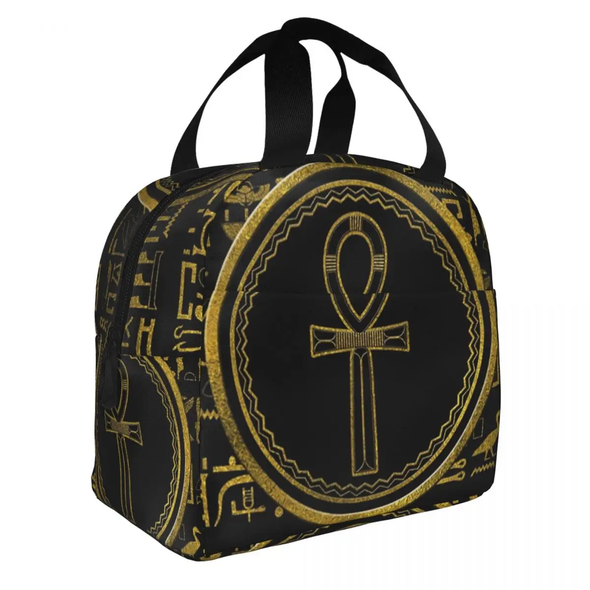 Gold Egyptian Ankh Cross Symbol Resuable Lunch Boxes Women Waterproof Thermal Cooler Food Insulated Lunch Bag For Travel Work