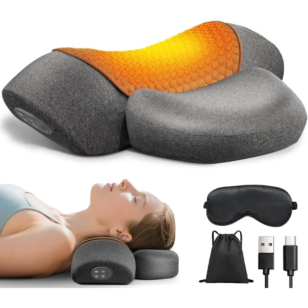 

Rechargeable 3-in-1 Deep Tissue Massager Pillow with Heat, Cervical Traction, and Stretch for Pain Relief and Ergonomic Support,
