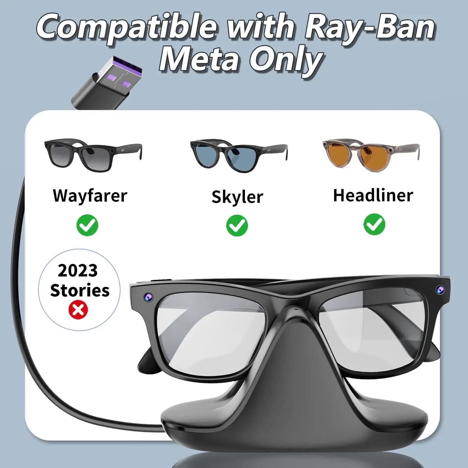 Stacja ładująca do inteligentnych okularów Ray-Ban Meta Wayfarer/Headliner/Skyler Przenośna mini stacja ładująca z kablem USB-C — zdjęcie produktu 3
