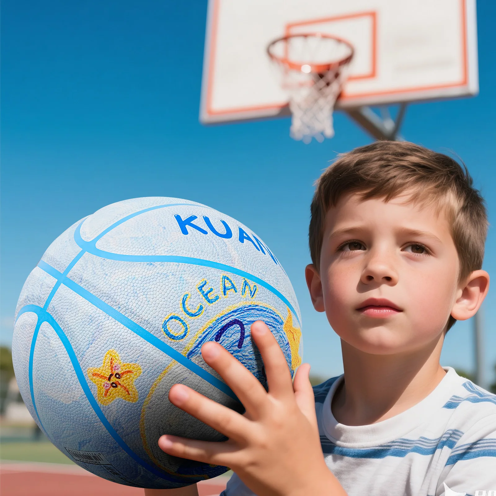 Детский баскетбольный мяч Kuangmi Whale, размер 5 (27,5 дюймов), прочный материал из искусственной кожи для игр в помещении и на открытом воздухе, KMBB581CA