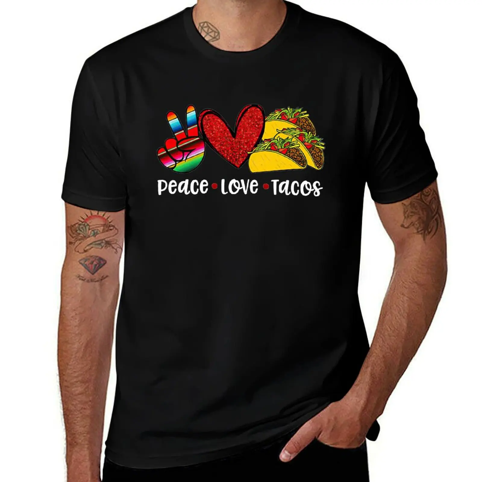 Peace Love Tacos T-Shirt Large Size Casual Short Sleeve Top T-Shirt