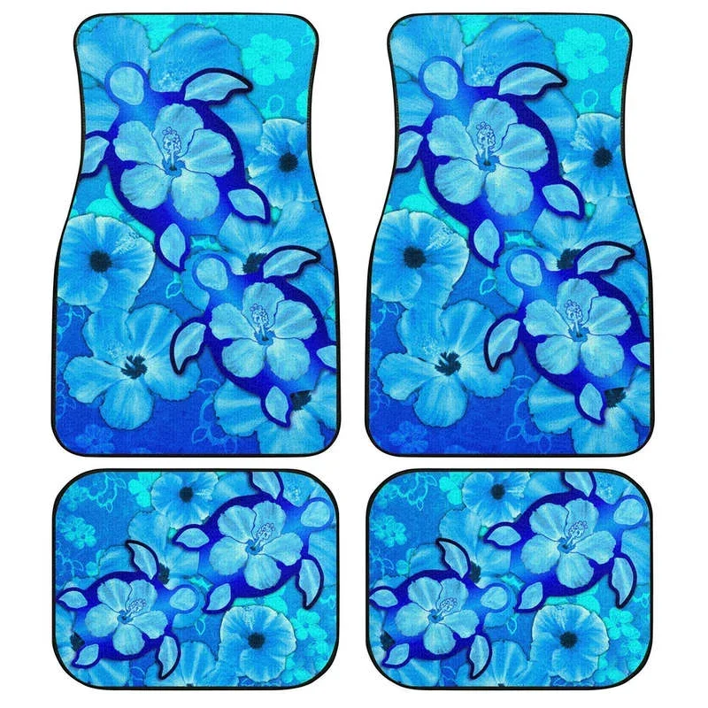 Turtle Hibiscus Car Floor Mats Custom Blue Car Accessories 4PCs Pack