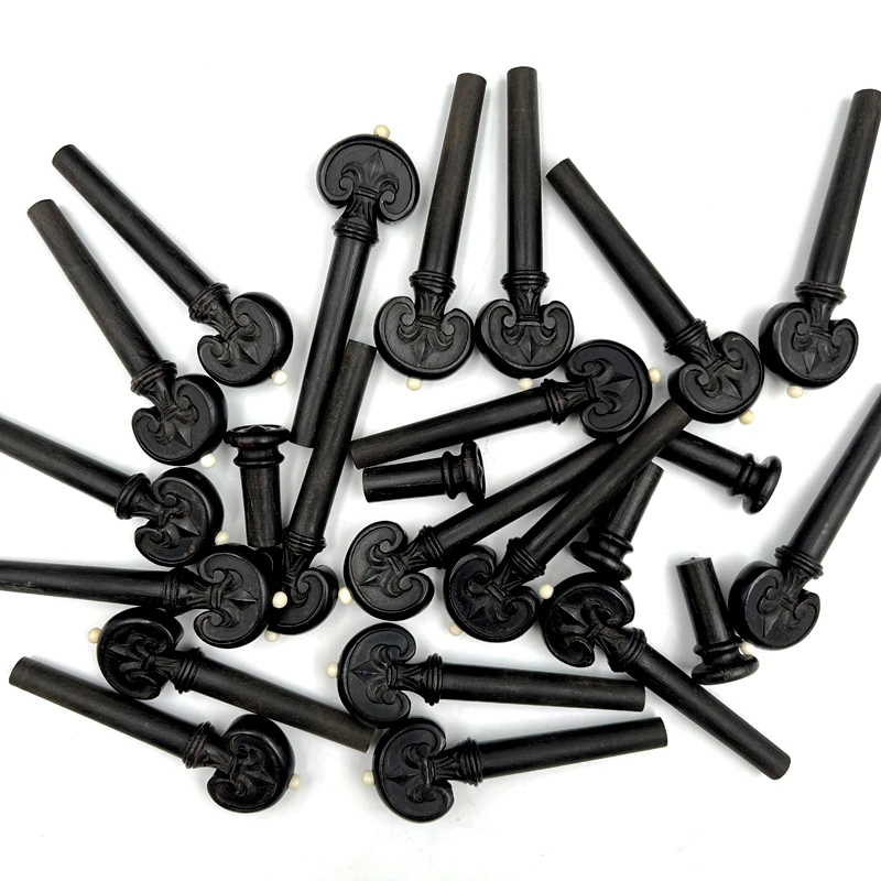 4pcs Beautiful carving 4/4 violin ebony Tuning Pegs with Endpins,Perfect workmanship，violin Parts Accessories Fittings