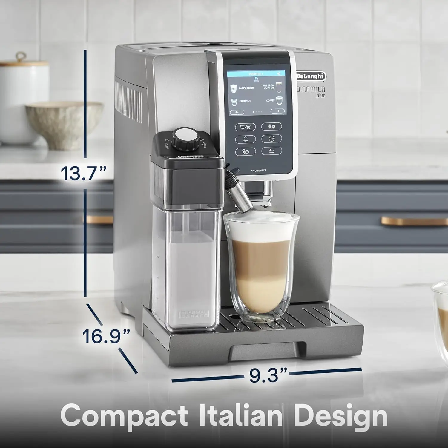 De'Longhi Dinamica Plus Connected Espresso & Coffee Machine with Automatic Milk Frother, One Touch Latte, Cappuccino,ECAM37095TI