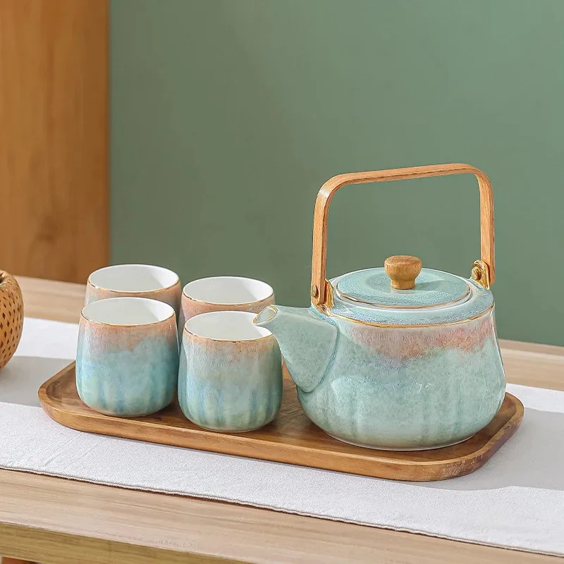 High-quality porcelain teacup Japanese 6-piece afternoon ceramic coffee tea set with teapot and tray
